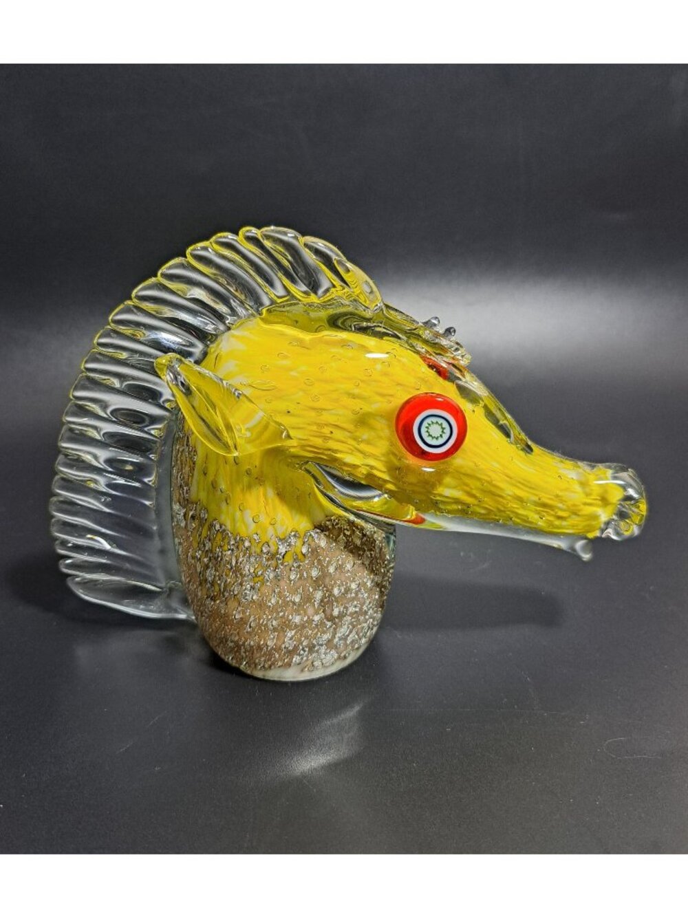 Murano Glass Horse Head Sculpture Silver Leaf Detailing Vintage Damaged